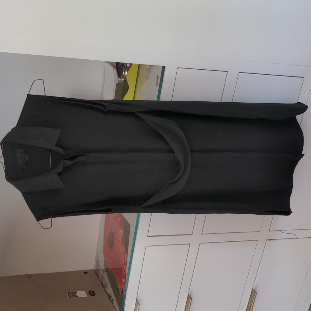 Heavy black crepe sleeveless midi dress with sash